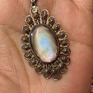 Exquisite silver cannetille with mystical pink fire focal pendant necklace